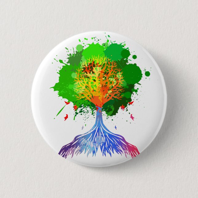 Badge Rond 5 Cm Arbre d'arc-en-ciel de la vie (Devant)