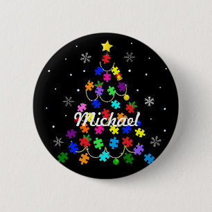 Badge Rond 5 Cm Arbre de Noël autiste