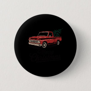 Badge Rond 5 Cm Arbre de Noël camionnette rouge vintage Noël