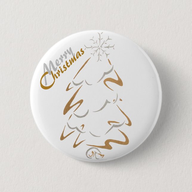 Badge Rond 5 Cm Arbre de Noël d'or et d'argent (Devant)
