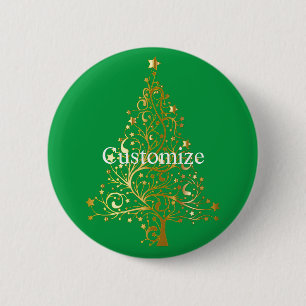 Badge Rond 5 Cm Arbre de Noël en or Fantaisie Thunder_Cove