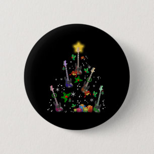 Badge Rond 5 Cm Arbre de Noël Guitariste Guitare Anniversaire