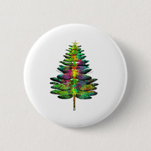 Badge Rond 5 Cm Arbre de Noël Libellule Noël Libellule