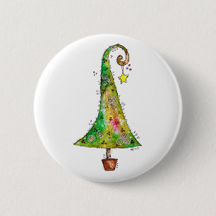 Badge Rond 5 Cm Arbre de Noël Whimsical