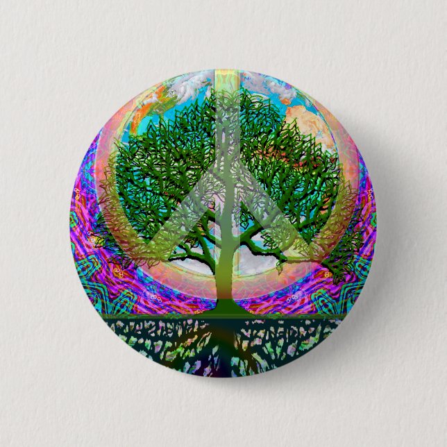 Badge Rond 5 Cm Arbre de paix de la vie (Devant)