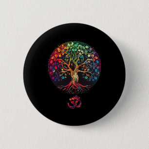 Badge Rond 5 Cm Arbre de vie avec symbole Om Yoga