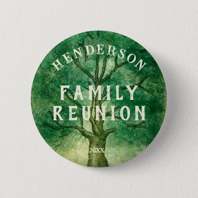 Badge Rond 5 Cm Arbre familial Réunion familiale rustique (Devant)