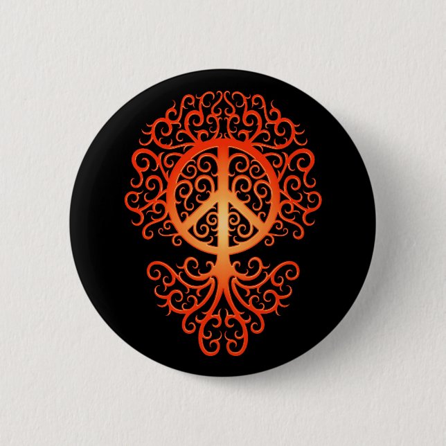 Badge Rond 5 Cm Arbre, rouge et noir de paix (Devant)