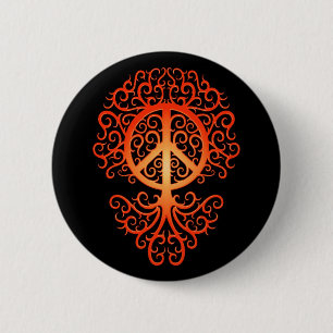 Badge Rond 5 Cm Arbre, rouge et noir de paix