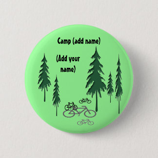 Badge Rond 5 Cm arbres, bicyclettes, (ajoutez le yourname), camp