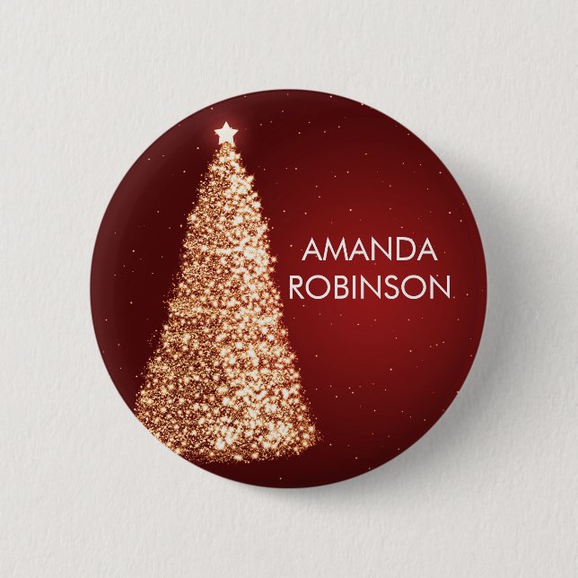 Badge Rond 5 Cm Arbres de Noël élégants d'or rouges (Devant)