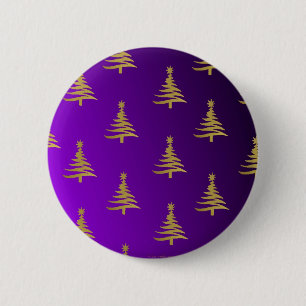 Badge Rond 5 Cm Arbres de Noël Gold sur violet