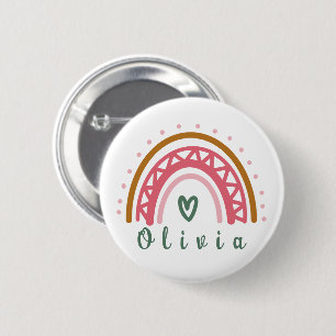Badge Rond 5 Cm Arc-en-ciel branché Boho avec un nom personnalisé
