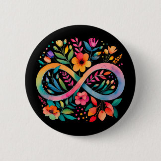 Badge Rond 5 Cm Arc-en-ciel Infinité Aquarelle Fleurs Autisme