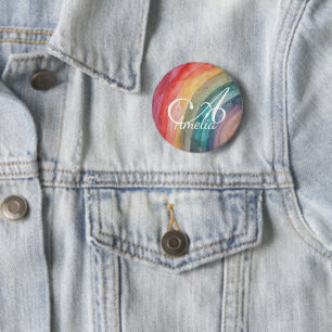 Badge Rond 5 Cm Arc-en-ciel personnalisé aquarelle mignon