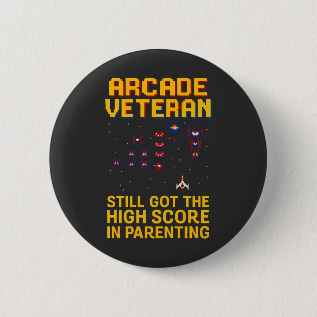 Badge Rond 5 Cm Arcade Papa Pixel Art - Retro Gamer (Devant)