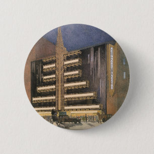 Badge Rond 5 Cm Architecture Art Déco vintage, Bâtiment à New York