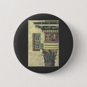 Badge Rond 5 Cm Architecture vintage, Colonne avec moulage Cornice