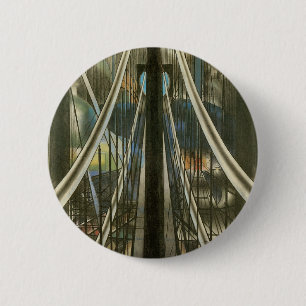 Badge Rond 5 Cm Architecture vintage de New York, pont de Brooklyn
