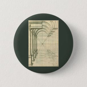 Badge Rond 5 Cm Architecture vintage, perspective à colonnes et ar