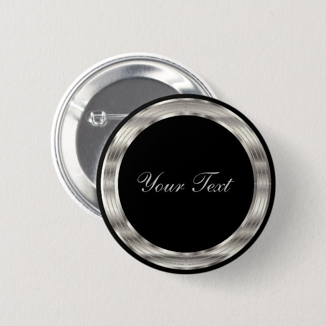 Badge Rond 5 Cm Argent et Modèle noir (Devant & derrière)