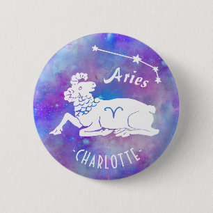 Badge Rond 5 Cm Aries Ram Constellation Étoiles Nom personnalisé