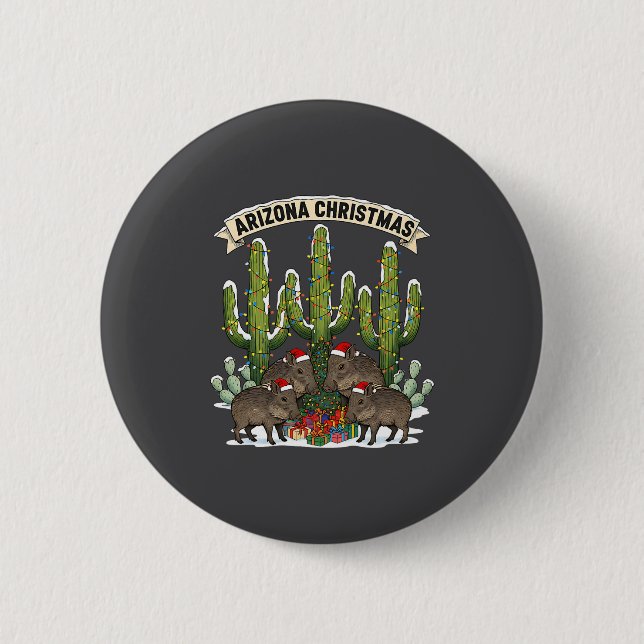 Badge Rond 5 Cm Arizona Christmas Javelina Family Desert Saguaros  (Devant)