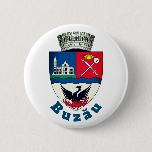 Badge Rond 5 Cm Armoiries de Buzău, Roumanie (Devant)