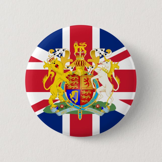 Badge Rond 5 Cm Armoiries et drapeau du Royaume-Uni (Devant)