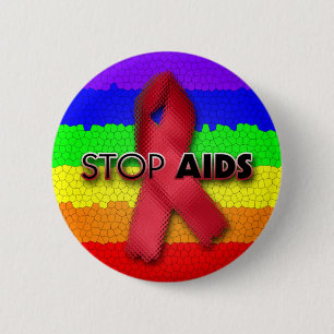 Badge Rond 5 Cm Arrêtez le SIDA (l'arc-en-ciel)
