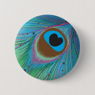 Badge Rond 5 Cm Arrière - plan des lignes de plumes de paon