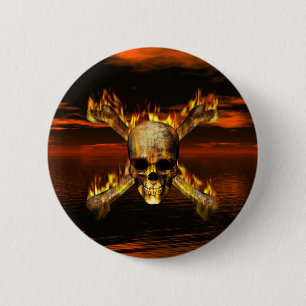 Badge Rond 5 Cm Arrière - plan flamboyant de crâne et de ciel de