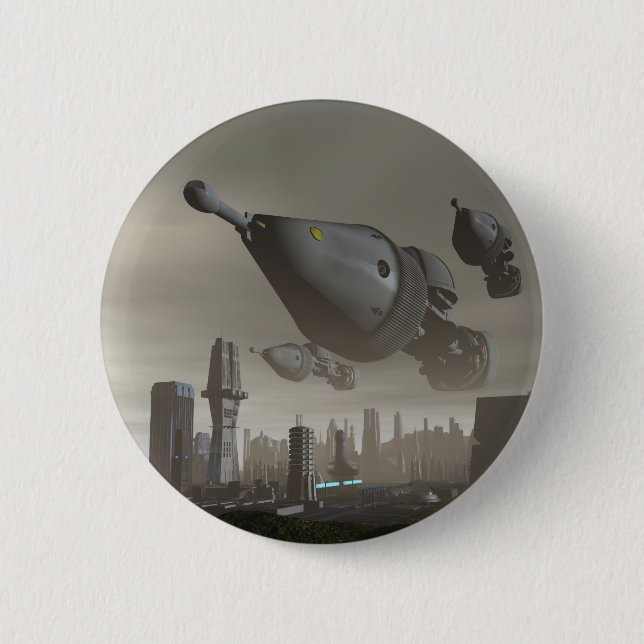 Badge Rond 5 Cm Arrivée de vaisseau spatial géant 2 boutons (Devant)