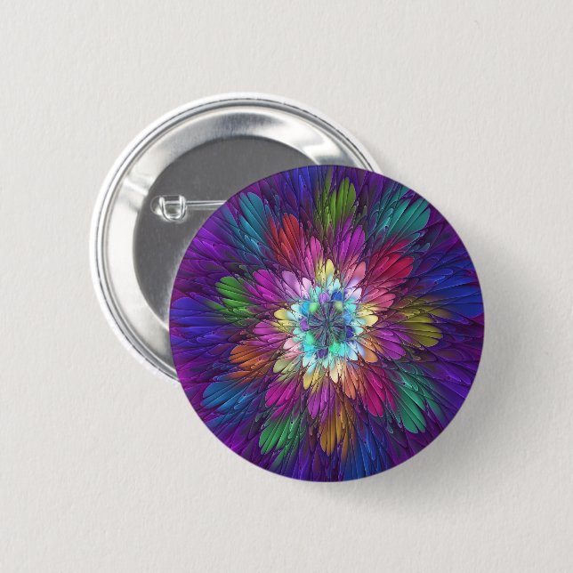 Badge Rond 5 Cm Art abstrait fractal de fleurs psychédéliques colo (Devant & derrière)