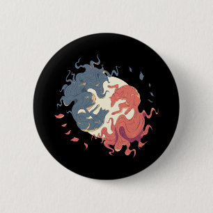 Badge Rond 5 Cm Art animal Yin Yang, loups spirituels