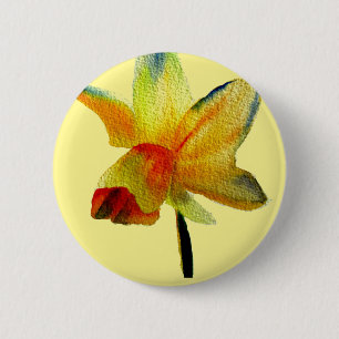 Badge Rond 5 Cm Art aquarelle Jonquille jaune Fleur de printemps