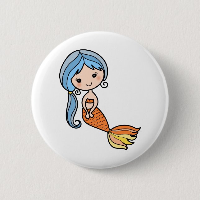 Badge Rond 5 Cm Art bleu de sirène de cheveux (Devant)