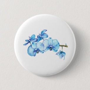Badge Rond 5 Cm Art botanique de l'orchidée bleue