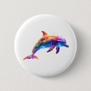 Badge Rond 5 Cm Art Dauphin Coloré - Neon Ocean Vibrant