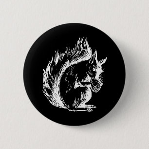 Badge Rond 5 Cm Art de l'écureuil noir et blanc