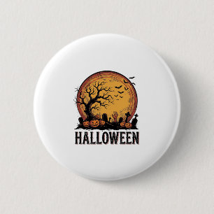Badge Rond 5 Cm Art de lune de chauve-souris de cimetière de Hallo