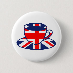 Badge Rond 5 Cm Art de tasse de thé de drapeau d'Union Jack