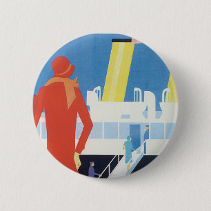 Badge Rond 5 Cm Art Deco Belgian Ferry Poster
