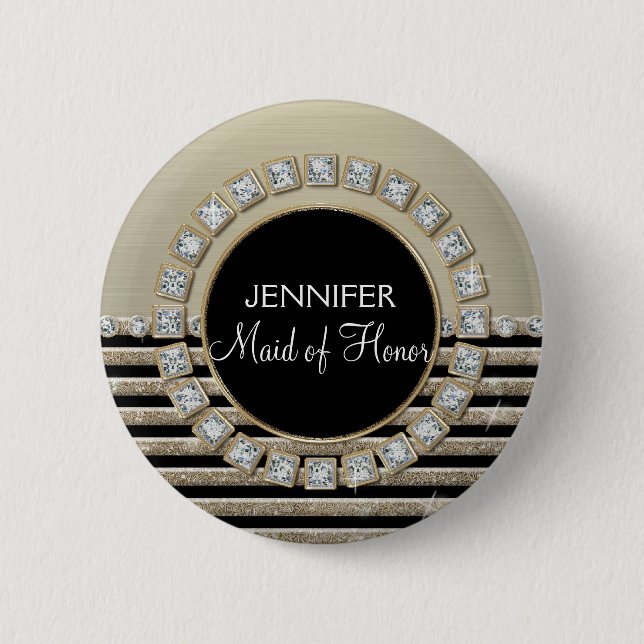 Badge Rond 5 Cm Art Déco Moderne Horizontale Parties scintillant e (Devant)