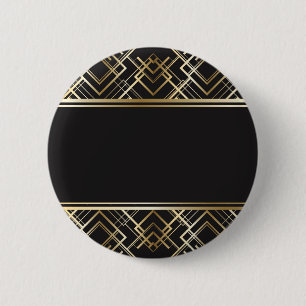 Badge Rond 5 Cm Art déco, noir, or, élégant, chic, monogramme