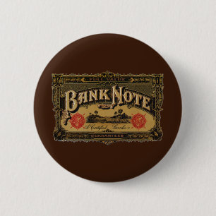 Badge Rond 5 Cm Art d'étiquette de cigare vintage, note de banque 