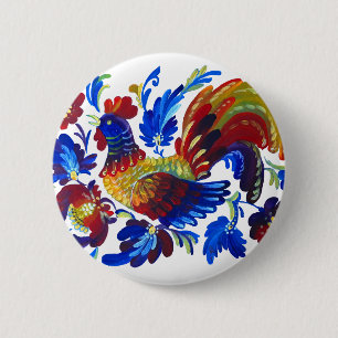 Badge Rond 5 Cm Art d'Ukrainien de Petrykivka de coq