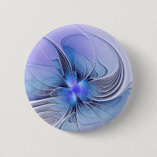 Badge Rond 5 Cm Art fractal moderne abstrait bleu lavande