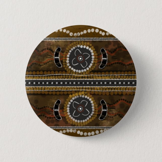 Badge Rond 5 Cm Art indigène australien - rassemblement de (Devant)