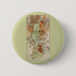 Badge Rond 5 Cm Art Nouveau - Alphonse Mucha - hiver
